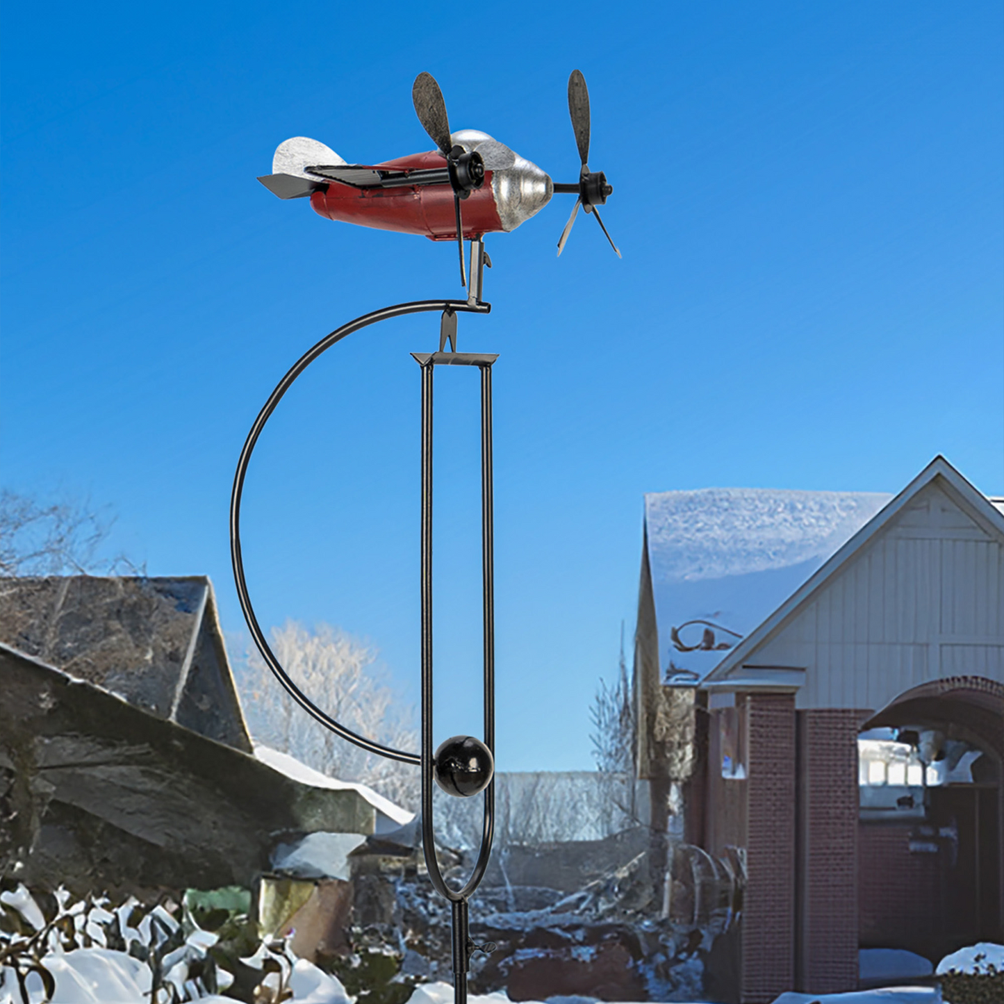 Airplane Wind Spinner w 2 Propellers / Metal Garden Stakes/ Windmill Weather Vane-Rotates in Wind