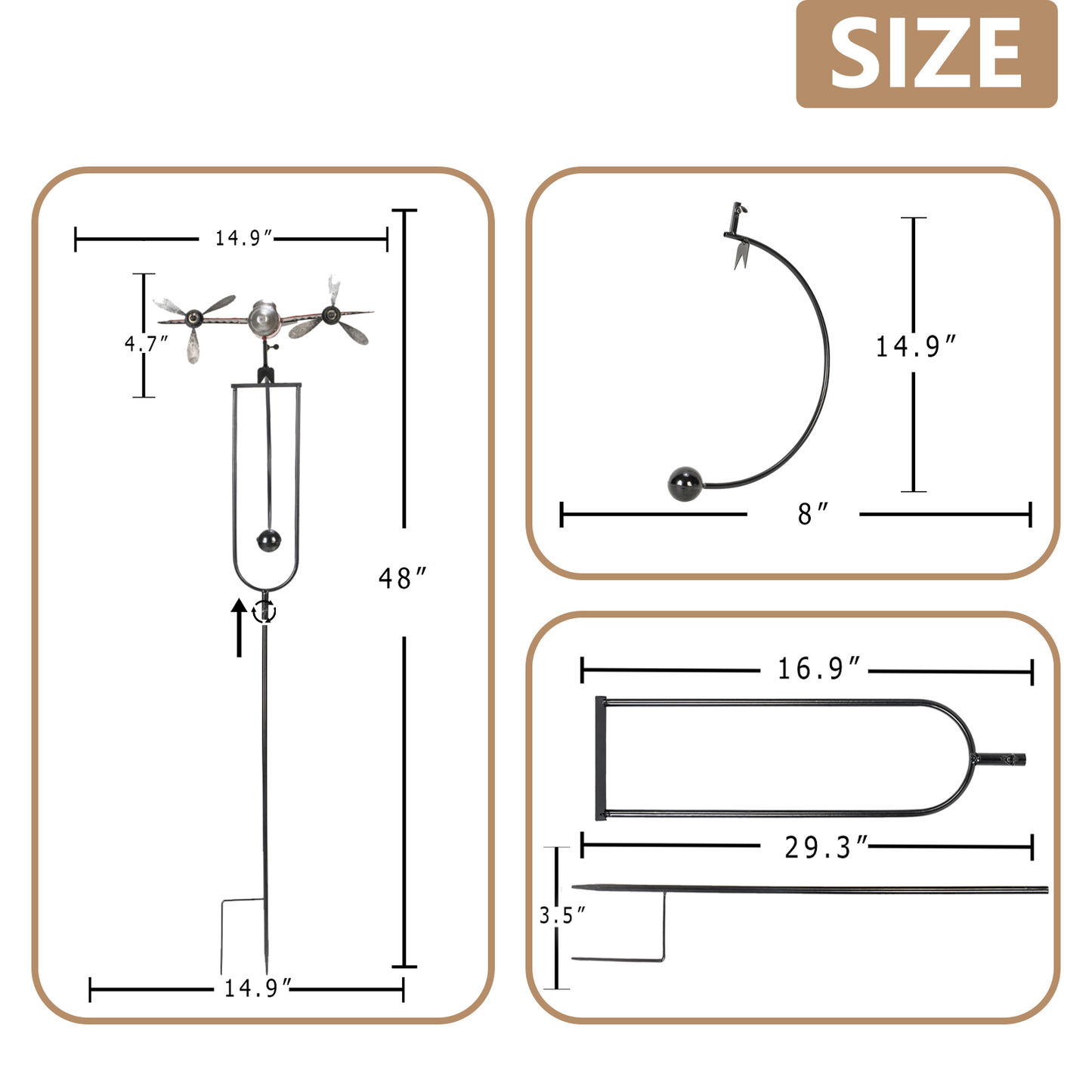 Airplane Wind Spinner w 2 Propellers / Metal Garden Stakes/ Windmill Weather Vane-Rotates in Wind