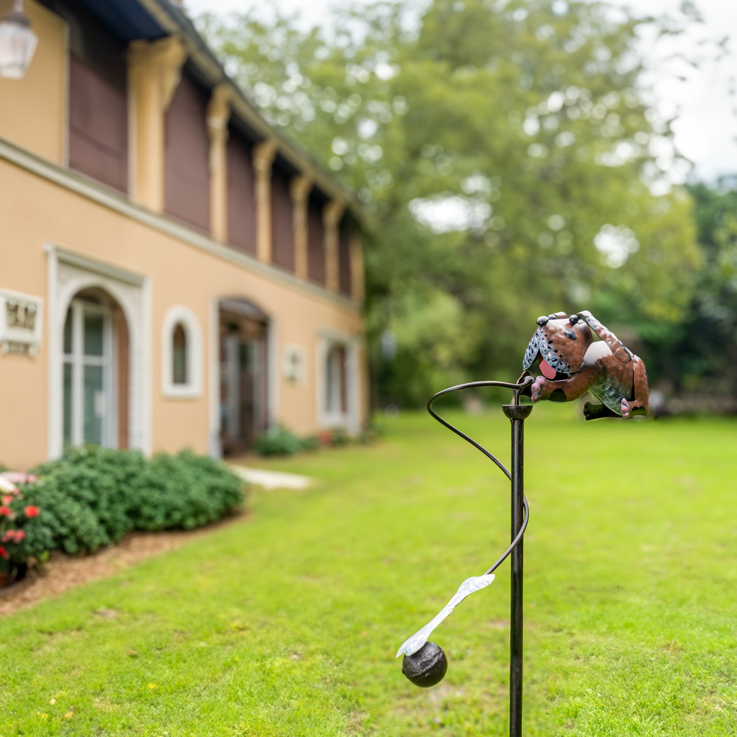 Puppy and Bone Garden Balancer Metal Stakes, Kinetic Sculpture Garden Art